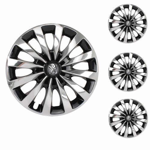 Jogo Calota Aro 13 Passat CC Black Chrome Universal + Emblema Resinado Peugeot
