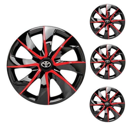 Jogo Calota Aro 14 Prime Black Red Universal + Emblema Resinado Toyota