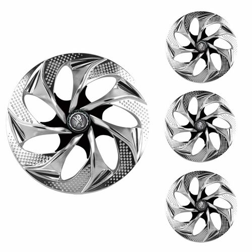 Jogo Calota Aro 14 Evolution Chrome Black Universal + Emblema Resinado Peugeot