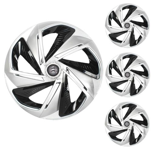 Jogo Calota Aro 14 Nitro X Silver Black Universal + Emblema Resinado Citroen