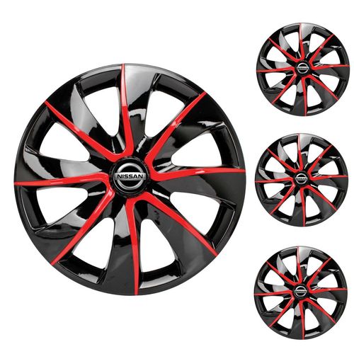Jogo Calota Aro 13 Prime Black Red Universal + Emblema Resinado Nissan