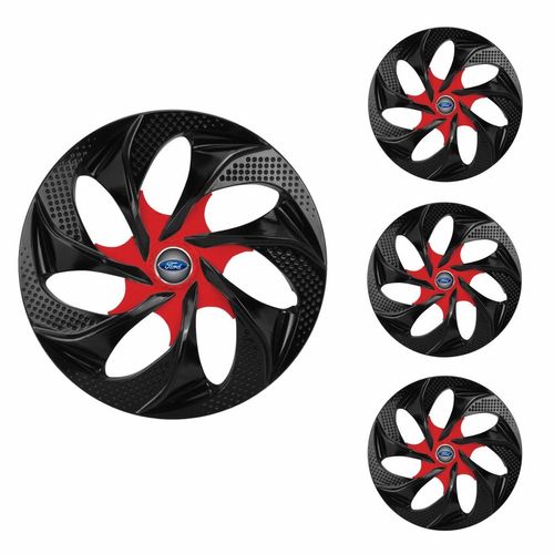 Jogo Calota Aro 14 Evolution Black Red Universal + Emblema Resinado Ford