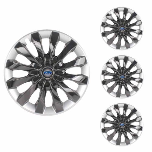 Jogo Calota Aro 13 Flap Black Silver Universal + Emblema Resinado Ford