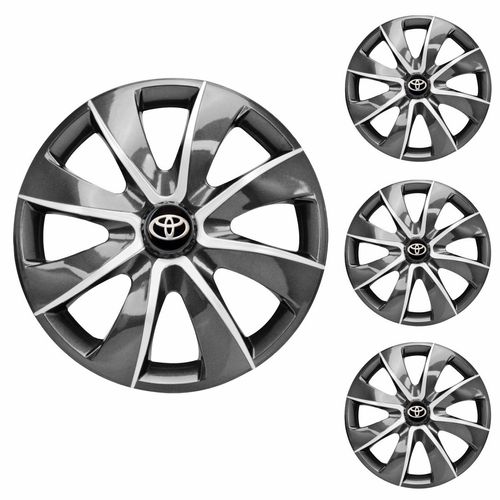 Jogo Calota Aro 13 Prime Graphite Silver Universal + Emblema Resinado Toyota