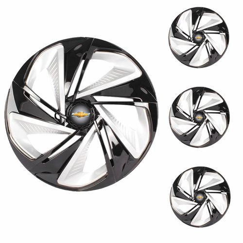 Jogo Calota Aro 13 Nitro X Black Silver Universal + Emblema Resinado Chevrolet GM