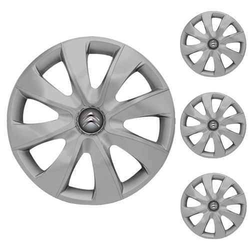 Jogo Calota Aro 13 Prime Silver Universal + Emblema Resinado Citroen