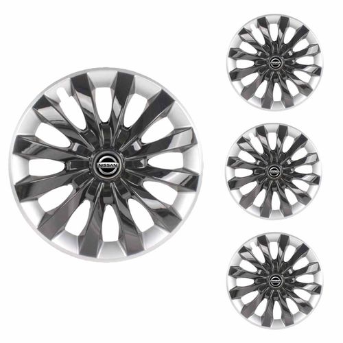 Jogo Calota Aro 13 Flap Black Silver Universal + Emblema Resinado Nissan