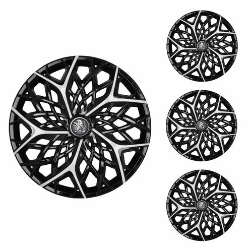 Jogo Calota Aro 14 Moove Black Silver Universal + Emblema Resinado Peugeot