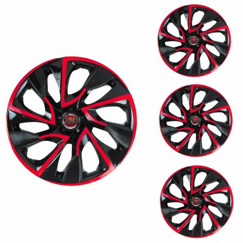 Jogo Calota Aro 15 DS4 Red Cup Universal + Emblema Resinado Fiat