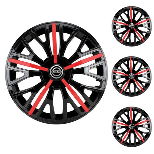 Jogo Calota Aro 13 Triton Sport Black Red Universal + Emblema Resinado Nissan