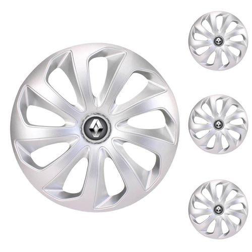 Jogo Calota Aro 14 Velox Silver Universal + Emblema Resinado Renault