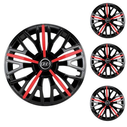 Jogo Calota Aro 13 Triton Sport Black Red Universal + Emblema Resinado Hyundai