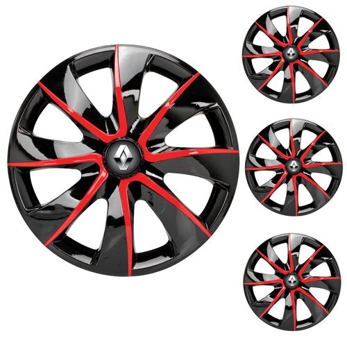 Jogo Calota Aro 13 Prime Black Red Universal + Emblema Resinado Renault