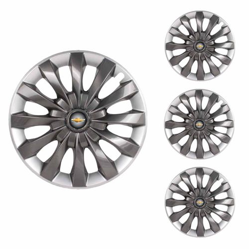 Jogo Calota Aro 13 Flap Graphite Silver Universal + Emblema Resinado Chevrolet GM