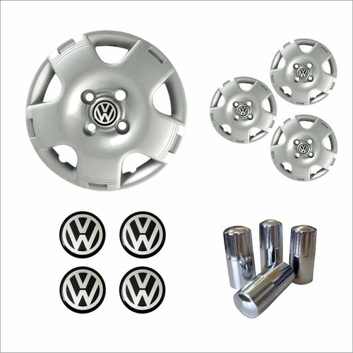 Jogo Calota Aro 13 Gol G4 2006 Volkswagen + Emblema Resinado + Tampa Ventil Cromada