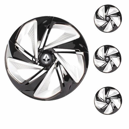 Jogo Calota Aro 14 Nitro X Black Silver Universal + Emblema Resinado Renault