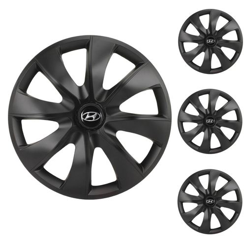 Jogo Calota Aro 14 Prime Fosc Black Universal + Emblema Resinado Hyundai