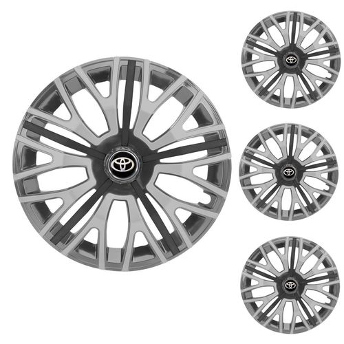 Jogo Calota Aro 13 Triton Sport Graphite Silver Black Universal + Emblema Resinado Toyota