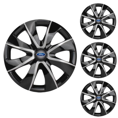 Jogo Calota Aro 14 Prime Black Silver Universal + Emblema Resinado Ford