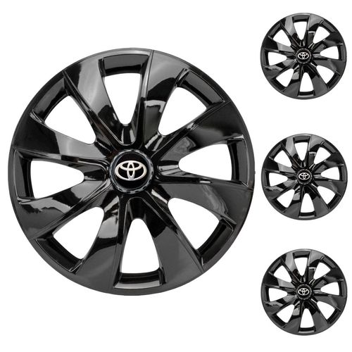 Jogo Calota Aro 13 Prime Black Universal + Emblema Resinado Toyota