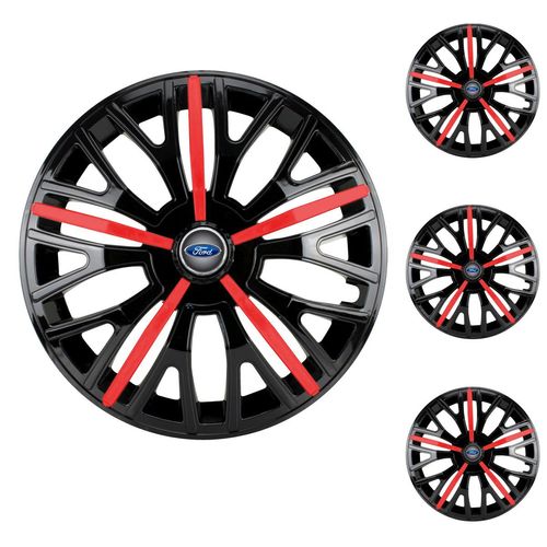 Jogo Calota Aro 13 Triton Sport Black Red Universal + Emblema Resinado Ford