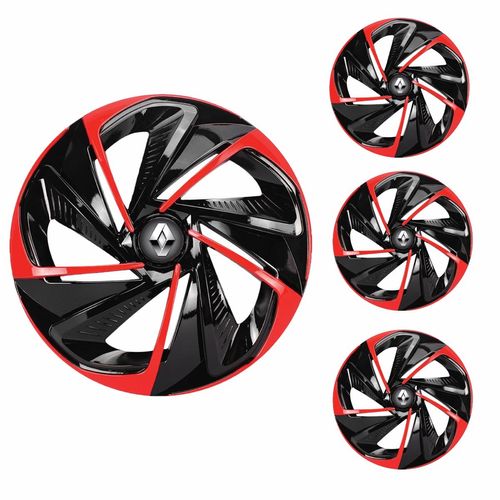 Jogo Calota Aro 13 Nitro Black Red Universal + Emblema Resinado Renault