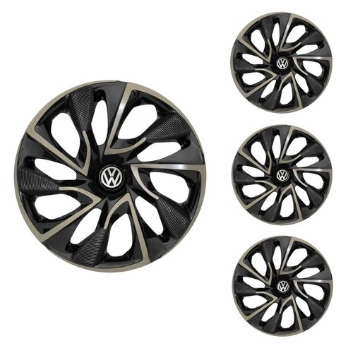 Jogo Calota Aro 14 DS4 Gold Universal + Emblema Resinado Volkswagen