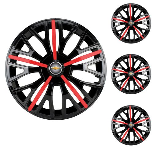 Jogo Calota Aro 14 Triton Sport Black Red Universal + Emblema Resinado Chevrolet GM