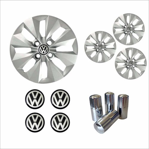 Jogo Calota Aro 14 Gol Voyage G5 G6 2013 Volkswagen + Emblema Resinado + Tampa Ventil Cromada