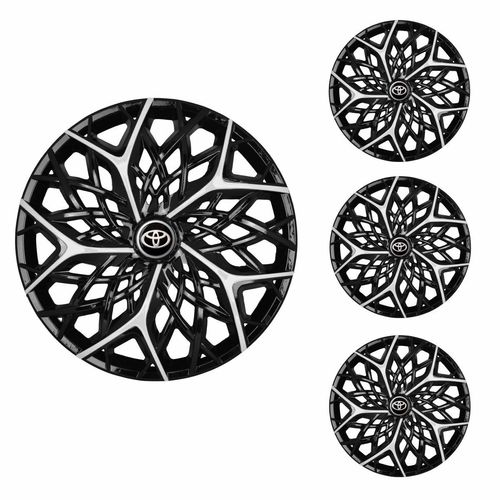 Jogo Calota Aro 13 Moove Black Silver Universal + Emblema Resinado Toyota