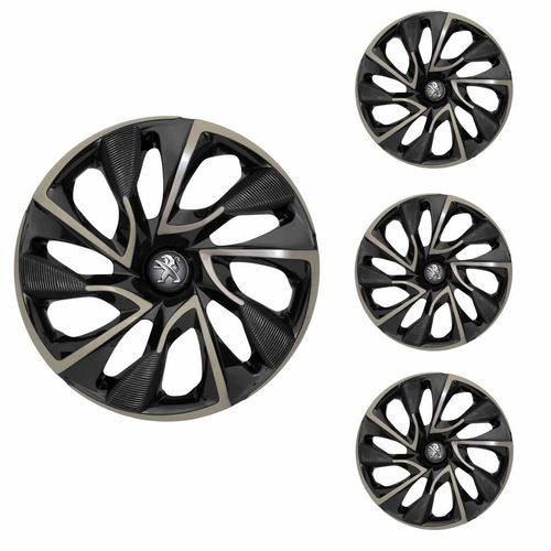 Jogo Calota Aro 14 DS4 Gold Universal + Emblema Resinado Peugeot
