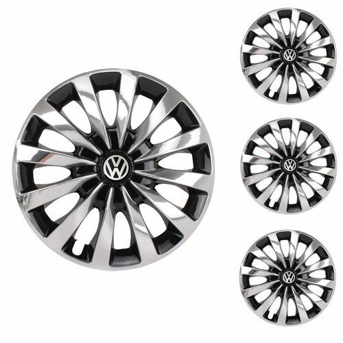 Jogo Calota Aro 13 Passat CC Black Chrome Universal + Emblema Resinado Volkswagen