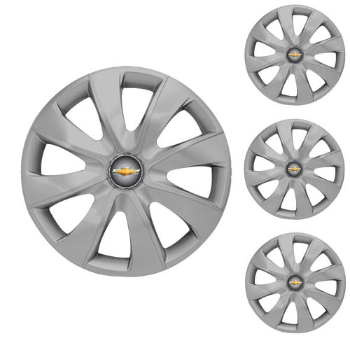 Jogo Calota Aro 13 Prime Silver Universal + Emblema Resinado Chevrolet GM