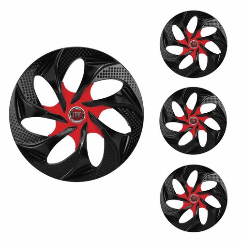 Jogo Calota Aro 14 Evolution Black Red Universal + Emblema Resinado Fiat