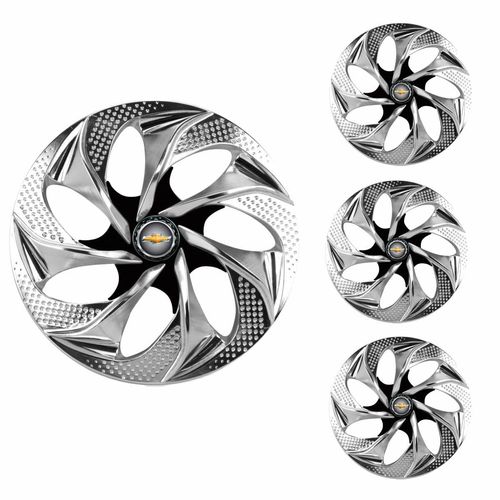Jogo Calota Aro 14 Evolution Chrome Black Universal + Emblema Resinado Chevrolet GM