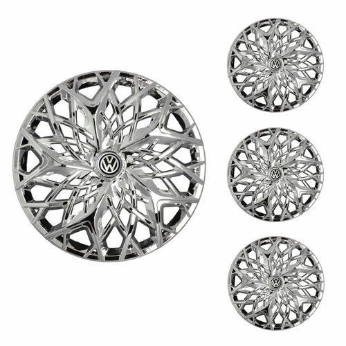 Jogo Calota Aro 13 Moove Chrome Universal + Emblema Resinado Volkswagen