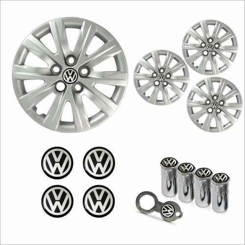 Jogo Calota Aro 14 Fox Polo 2012 2013 Volkswagen + Emblema Resinado + Tampa Ventil Antifurto