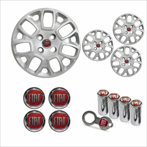 Jogo Calota Aro 14 Uno Attractive 2014 Fiat + Emblema Resinado + Tampa Ventil Antifurto