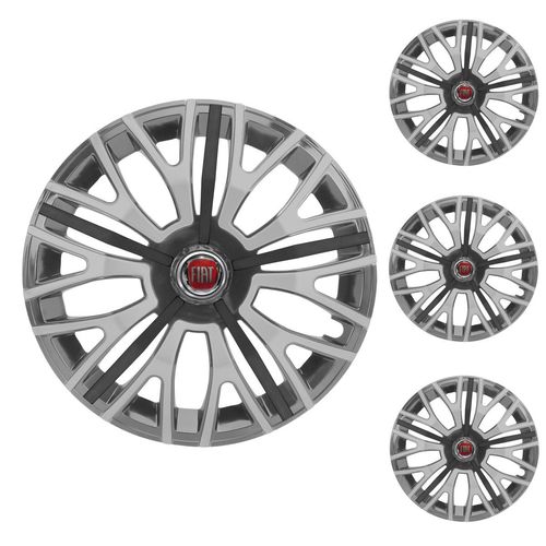 Jogo Calota Aro 13 Triton Sport Graphite Silver Black Universal + Emblema Resinado Fiat