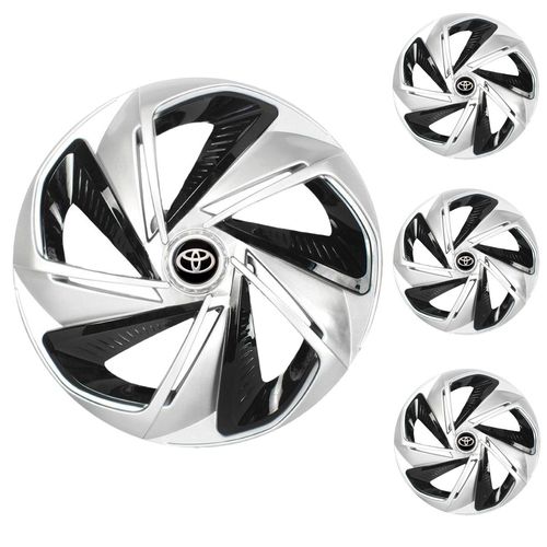 Jogo Calota Aro 14 Nitro X Silver Black Universal + Emblema Resinado Toyota