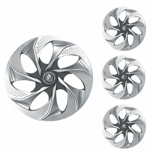Jogo Calota Aro 14 Evolution Silver Graphite Universal + Emblema Resinado Peugeot