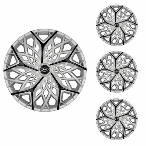 Jogo Calota Aro 13 Moove Silver Black Universal + Emblema Resinado Hyundai
