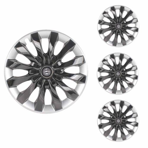 Jogo Calota Aro 13 Flap Black Silver Universal + Emblema Resinado Citroen