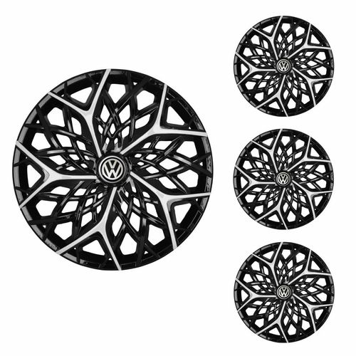 Jogo Calota Aro 13 Moove Black Silver Universal + Emblema Resinado Volkswagen