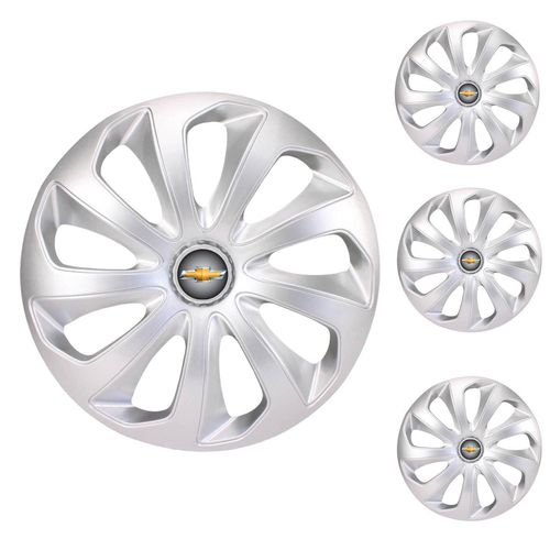 Jogo Calota Aro 13 Velox Silver Universal + Emblema Resinado Chevrolet GM