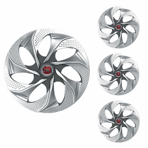 Jogo Calota Aro 14 Evolution Silver Graphite Universal + Emblema Resinado Fiat
