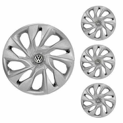 Jogo Calota Aro 13 DS4 Silver Universal + Emblema Resinado Volkswagen