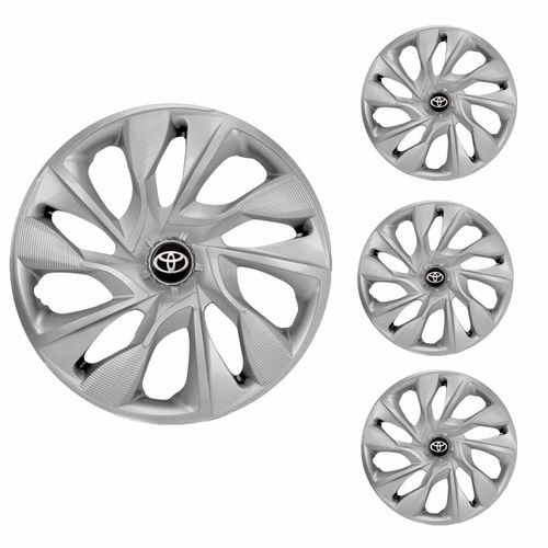 Jogo Calota Aro 14 DS4 Silver Universal + Emblema Resinado Toyota