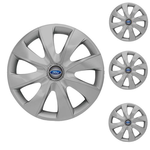 Jogo Calota Aro 13 Prime Silver Universal + Emblema Resinado Ford