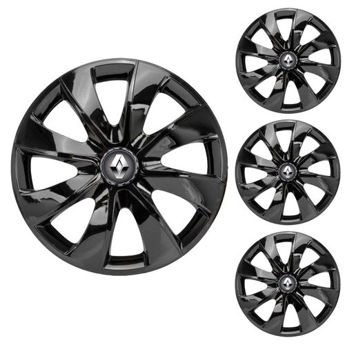 Jogo Calota Aro 13 Prime Black Universal + Emblema Resinado Renault
